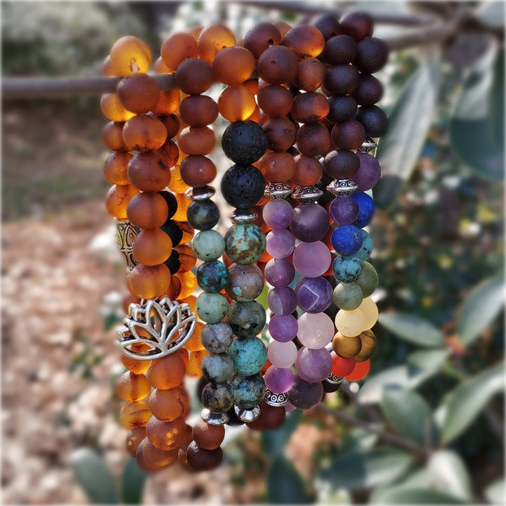 Adults | Lotus Flower + Raw Cognac Aromatherapy Bracelet - R.B. Amber Jewelry