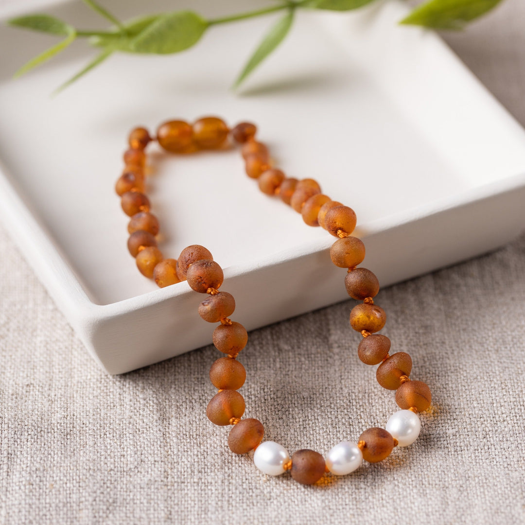 Pet | Freshwater Pearl Accent + Raw Cognac Amber Collar - R.B. Amber Jewelry
