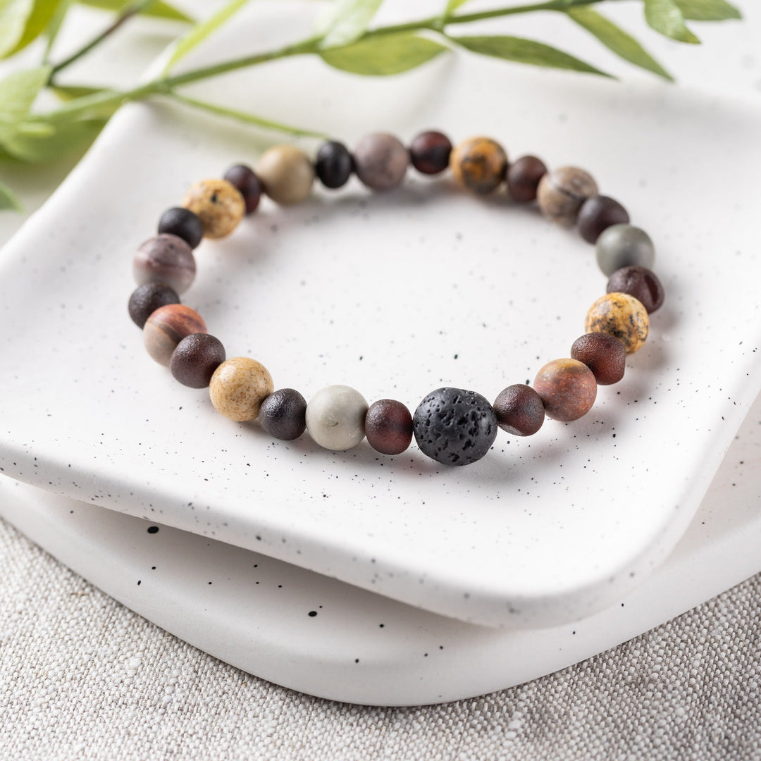 Adults | Picture Jasper + Raw Cherry Aromatherapy Bracelet - R.B. Amber Jewelry