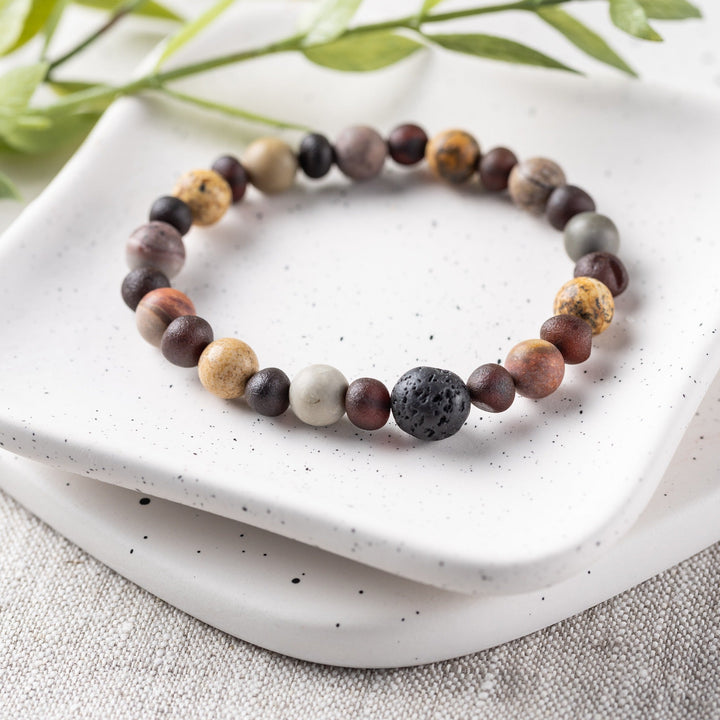 Adults | Picture Jasper + Raw Cherry Aromatherapy Bracelet - R.B. Amber Jewelry