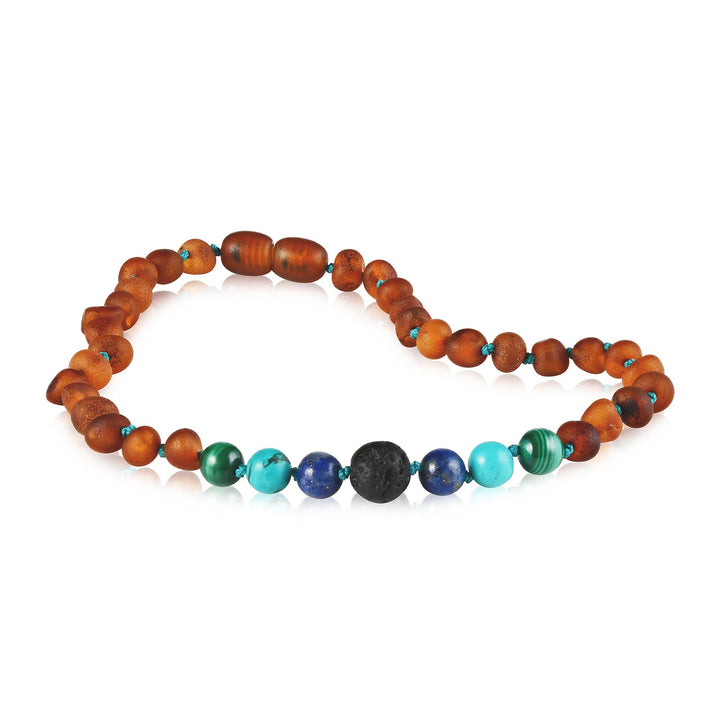 Kids | Malachite Mix + Raw Cognac Aromatherapy Necklace - R.B. Amber Jewelry