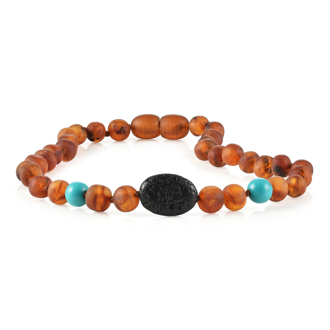Kids | Turquoise + Raw Cognac Aromatherapy Pendant Necklace - R.B. Amber Jewelry