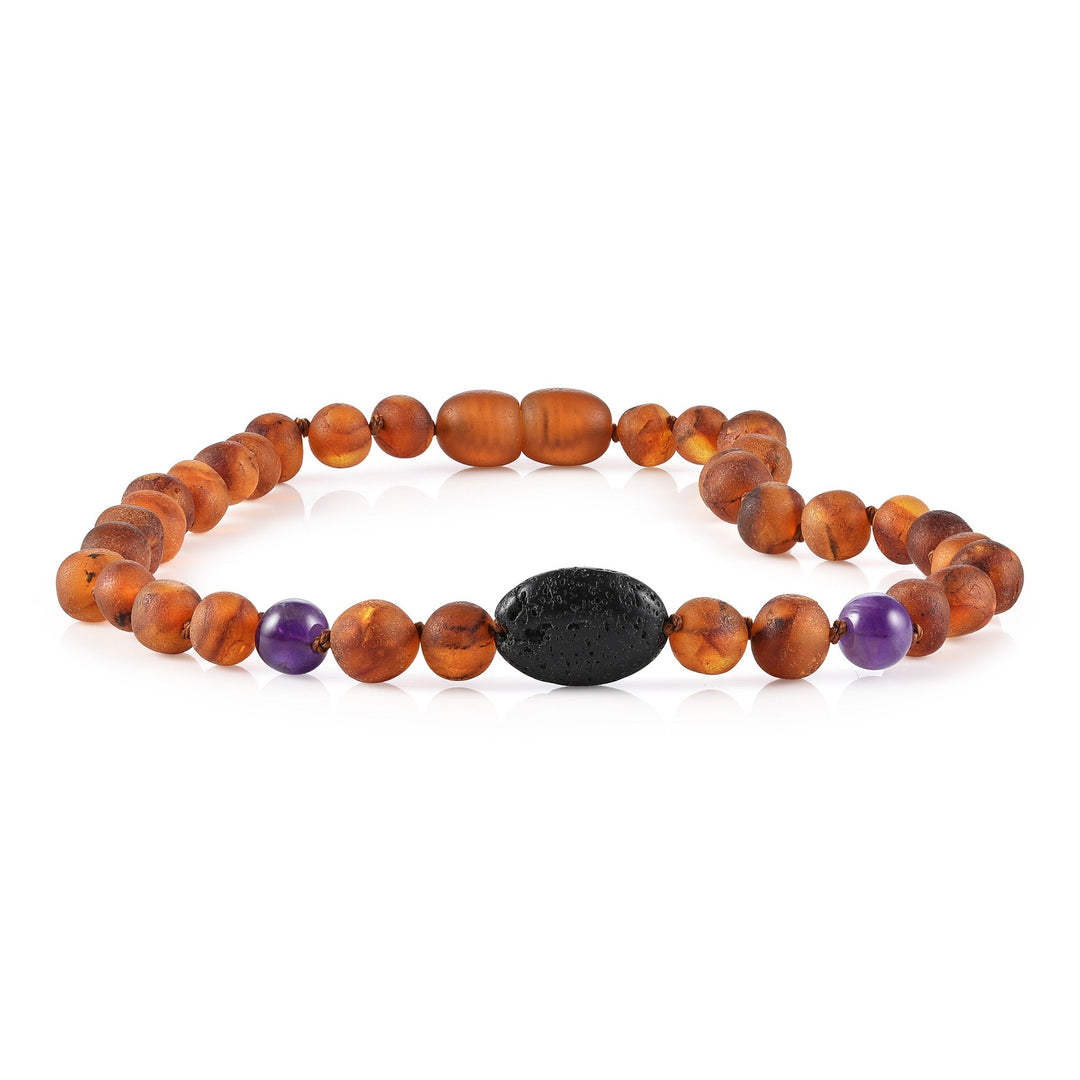 Kids | Amethyst + Raw Cognac Aromatherapy Pendant Necklace - R.B. Amber Jewelry