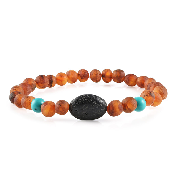 Adults | Turquoise + Raw Cognac Aromatherapy Pendant Bracelet - R.B. Amber Jewelry
