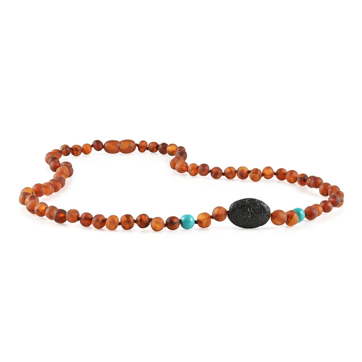 Adults | Turquoise + Raw Cognac Aromatherapy Pendant Necklace - R.B. Amber Jewelry