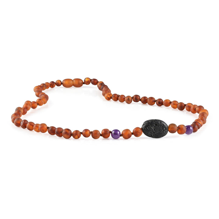 Adults | Amethyst + Raw Cognac Aromatherapy Pendant Necklace - R.B. Amber Jewelry