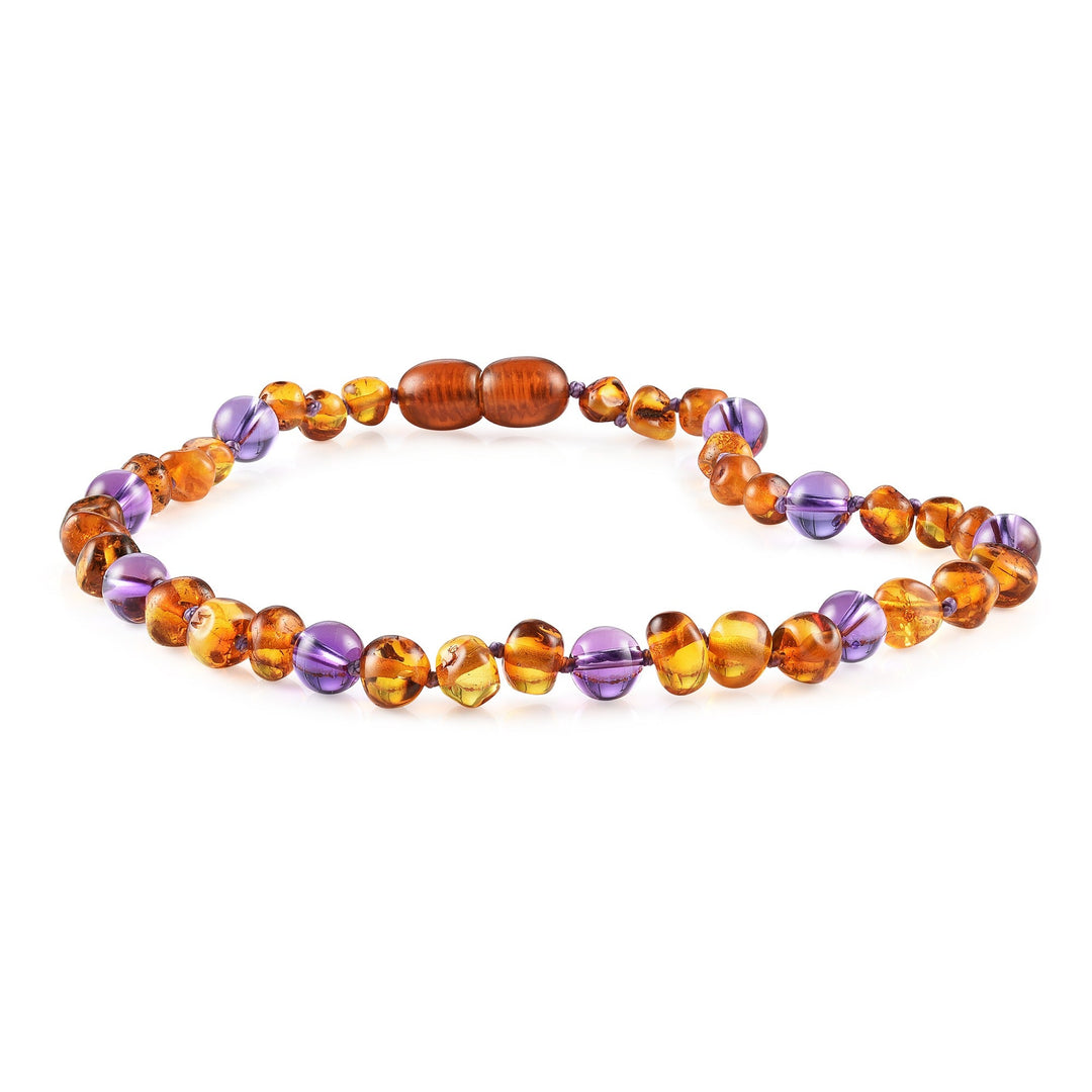 Kids | Amethyst + Cognac Amber Necklace - R.B. Amber Jewelry
