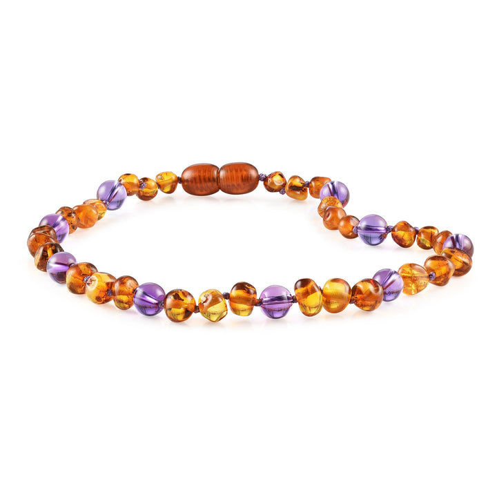 Kids | Amethyst + Cognac Amber Necklace - R.B. Amber Jewelry