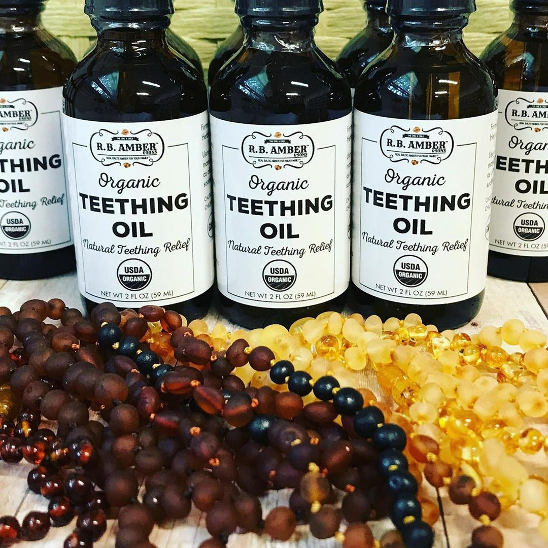 Organic Teething Oil for Safe + Effective Teething Relief - Case of 3 - R.B. Amber Jewelry