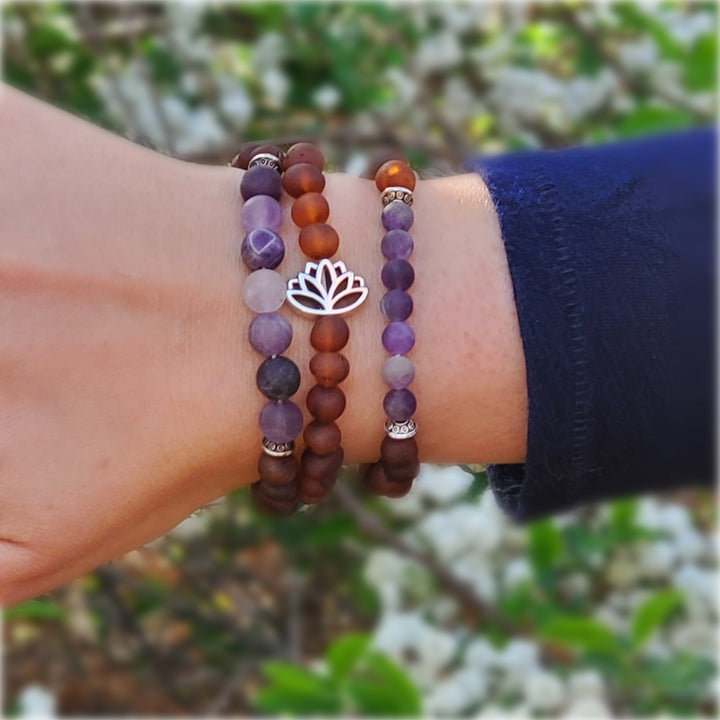 Adults | Lotus Flower + Raw Cognac Aromatherapy Bracelet - R.B. Amber Jewelry