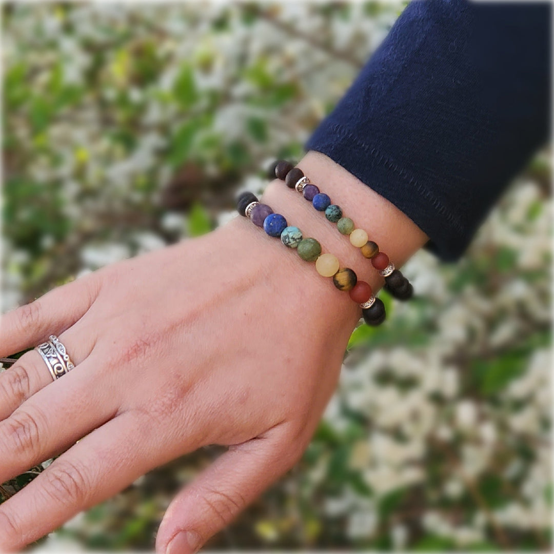 Adults | Rainbow Chakra + High Power Magnetic Hematite Bracelet - R.B. Amber Jewelry