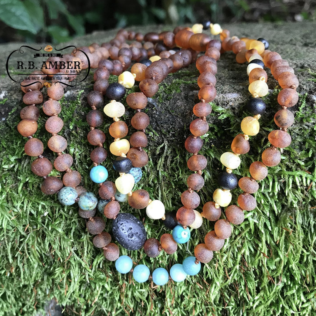 Kids | Turquoise + Raw Cognac Aromatherapy Pendant Necklace - R.B. Amber Jewelry