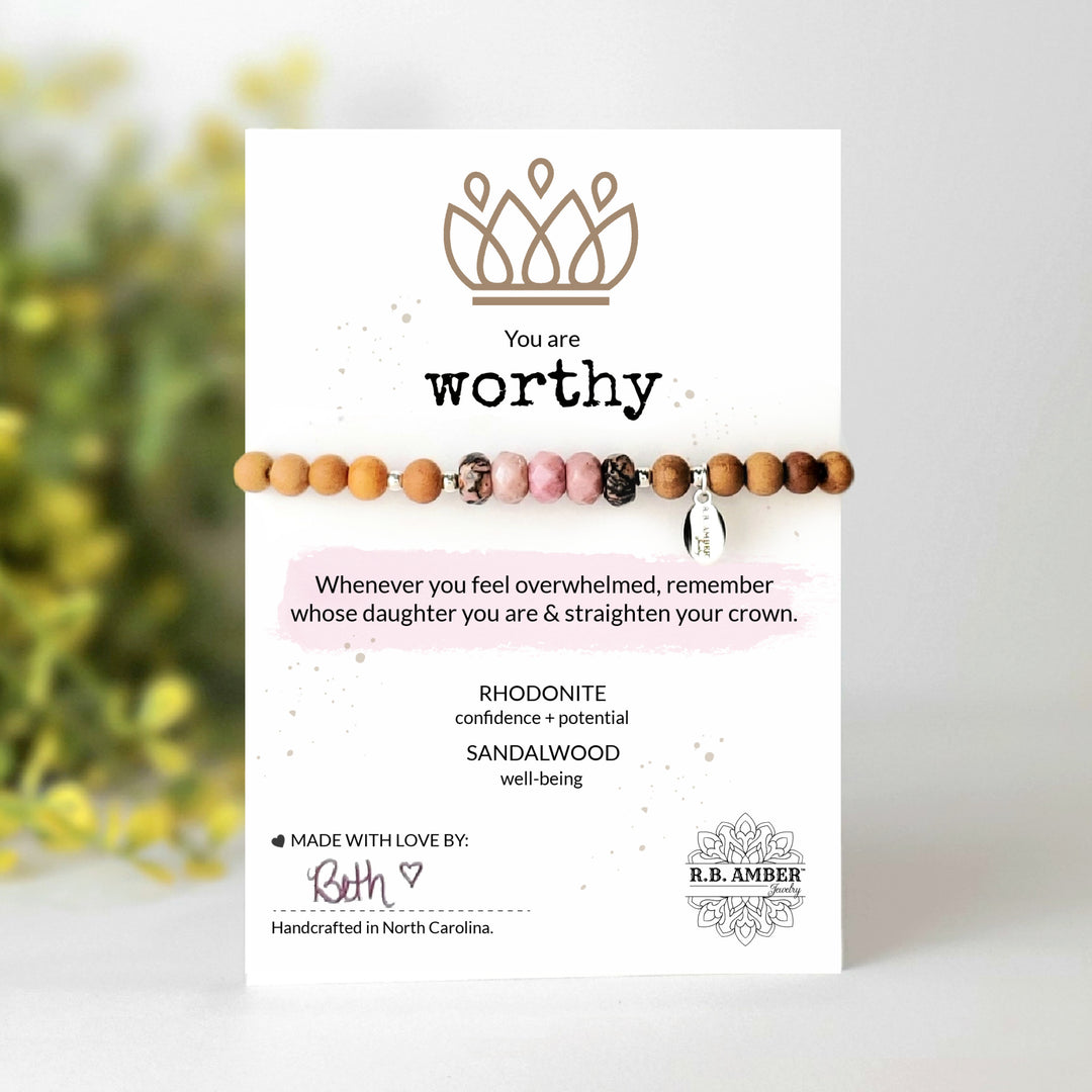 Rhodonite | "You are Worthy" Gemstone Bracelet - R.B. Amber Jewelry