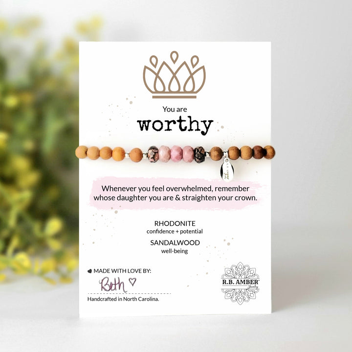 Rhodonite | "You are Worthy" Gemstone Bracelet - R.B. Amber Jewelry