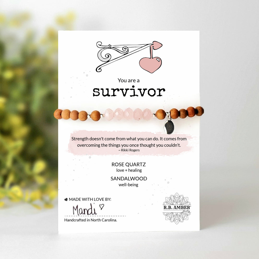 Rose Quartz | "You are a Survivor" Gemstone Bracelet - R.B. Amber Jewelry