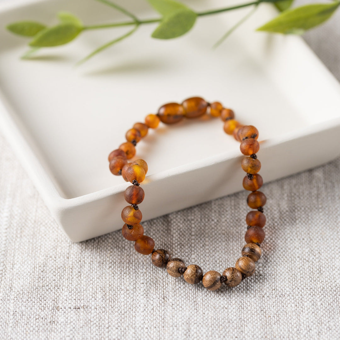 Adults | Sandalwood + Raw Cognac Amber Anklet - R.B. Amber Jewelry