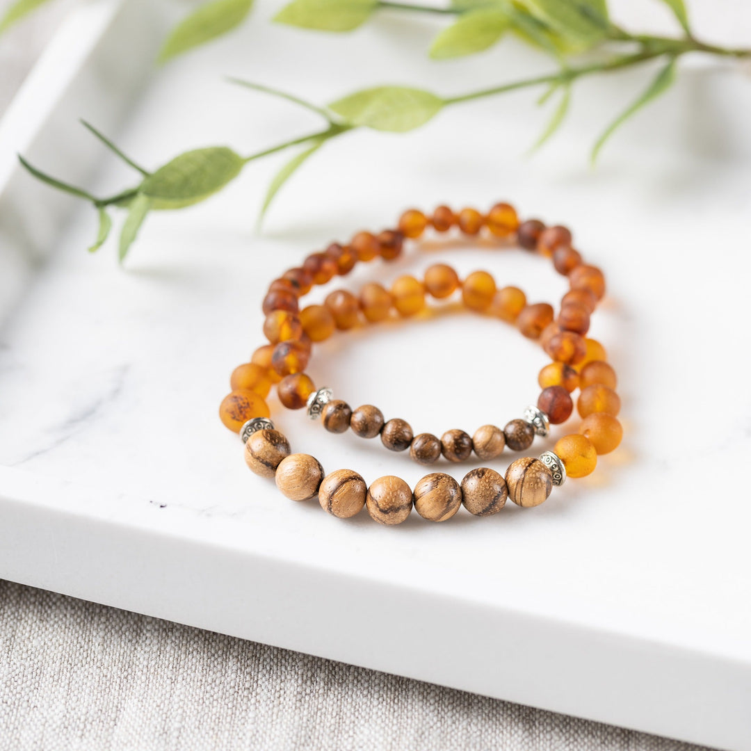 Adults | Sandalwood + Raw Cognac Amber Bracelet - R.B. Amber Jewelry