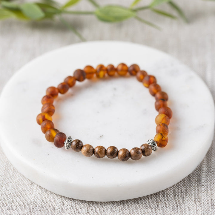 Adults | Sandalwood + Raw Cognac Amber Bracelet - R.B. Amber Jewelry