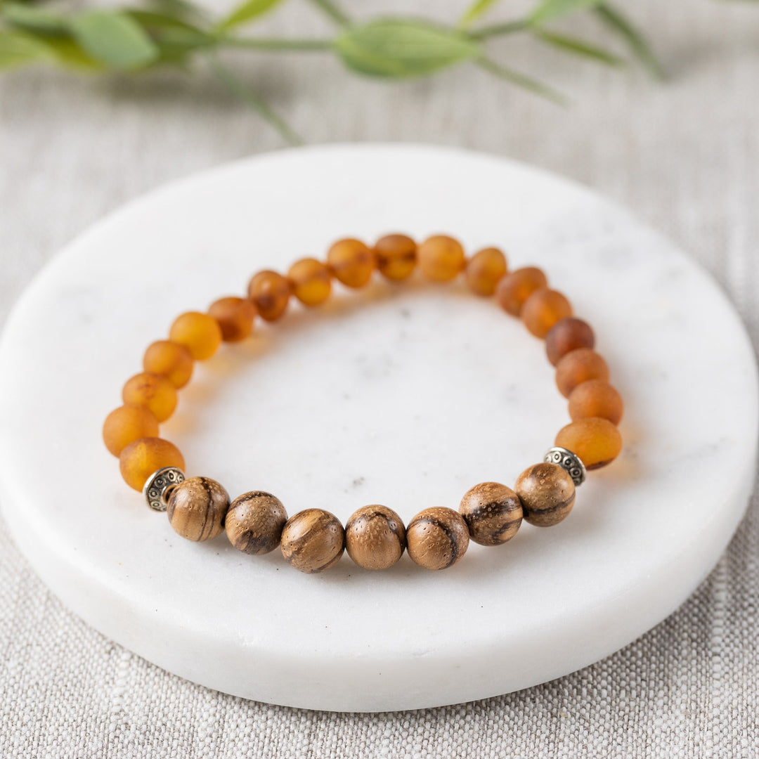 Adults | Sandalwood + Raw Cognac Amber Bracelet - R.B. Amber Jewelry