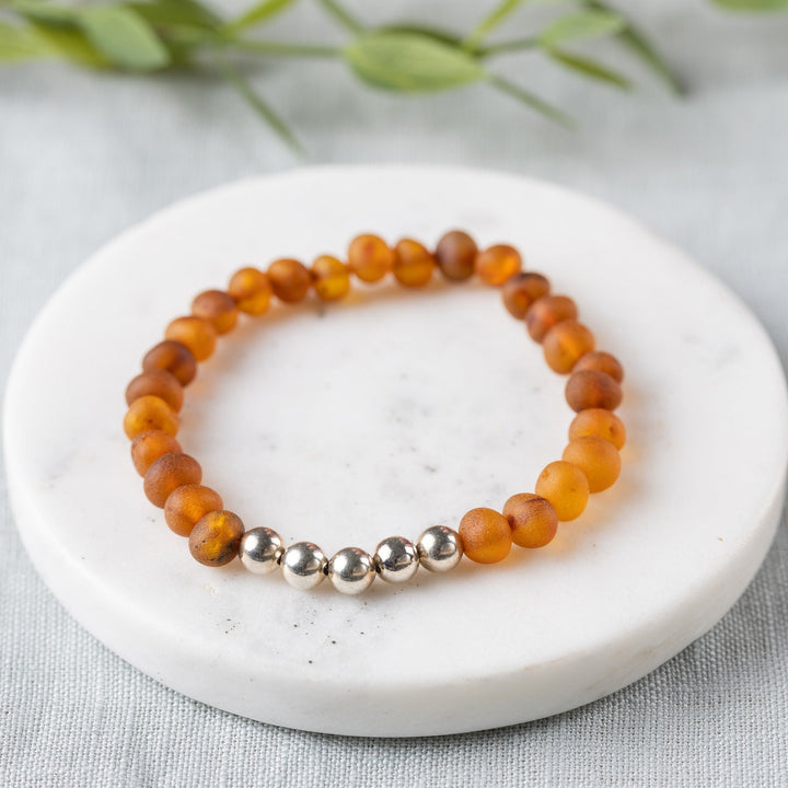 Adults | Sterling Silver + Raw Cognac Amber Bracelet - R.B. Amber Jewelry