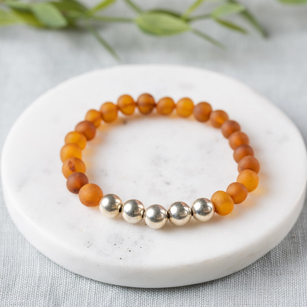 Adults | Sterling Silver + Raw Cognac Amber Bracelet - R.B. Amber Jewelry