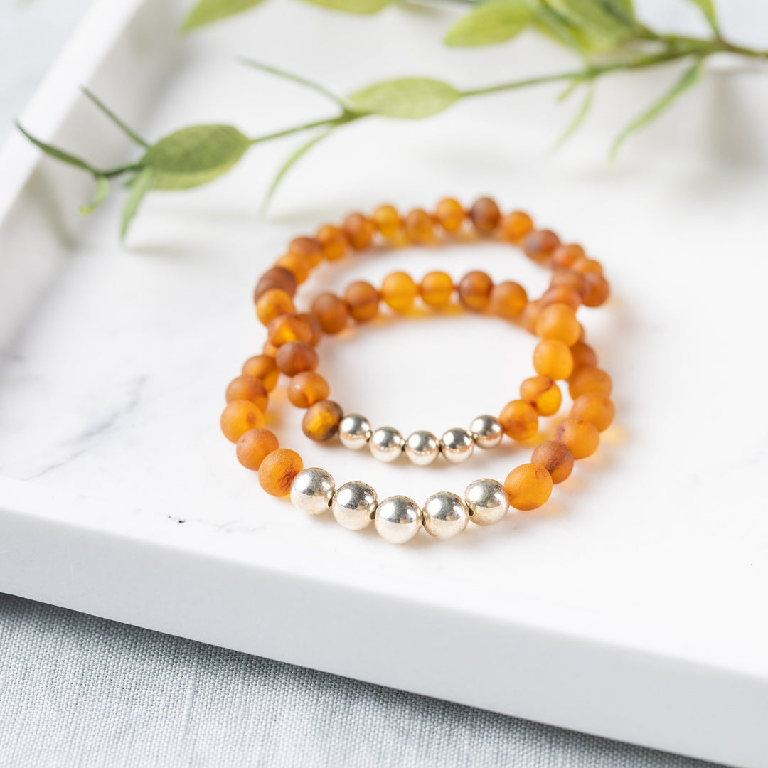 Adults | Sterling Silver + Raw Cognac Amber Bracelet - R.B. Amber Jewelry