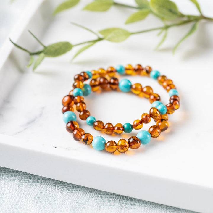Adults | Turquoise + Cognac Amber Bracelet - R.B. Amber Jewelry