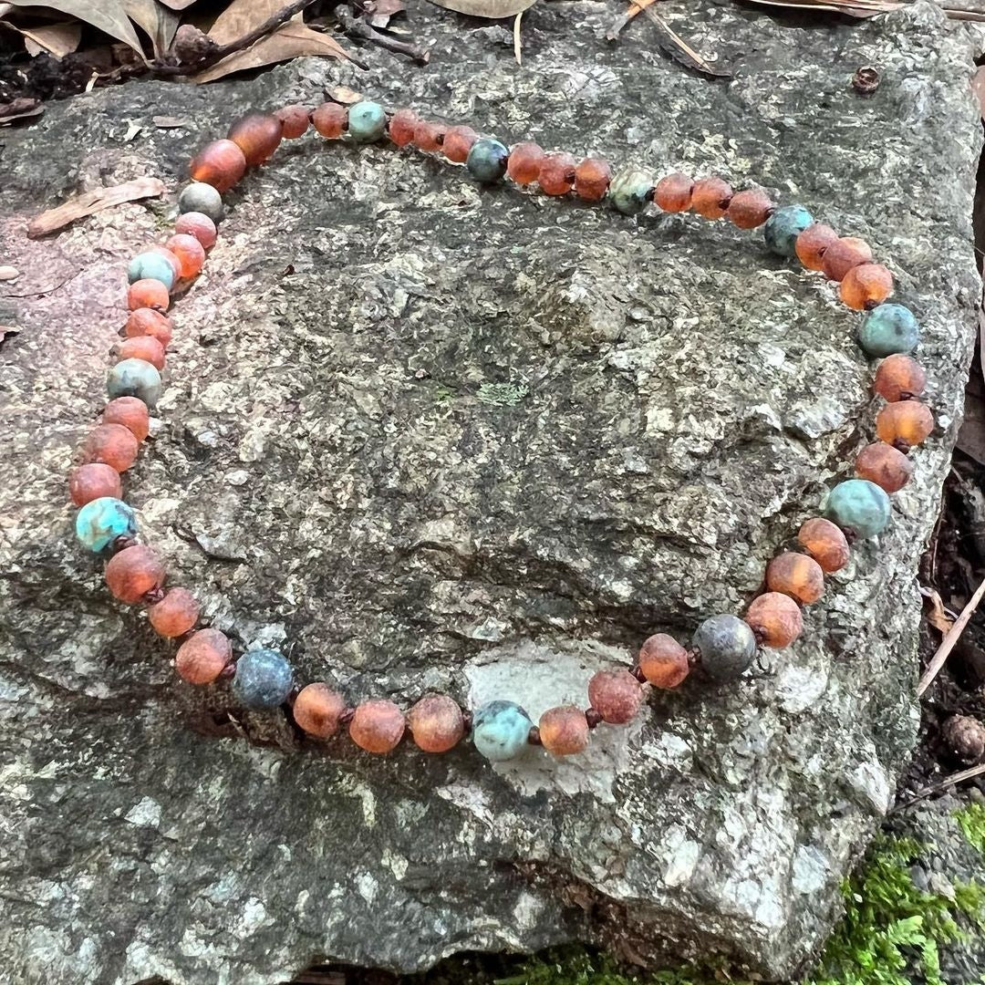 Pet | African Turquoise + Raw Cognac Amber Collar - R.B. Amber Jewelry