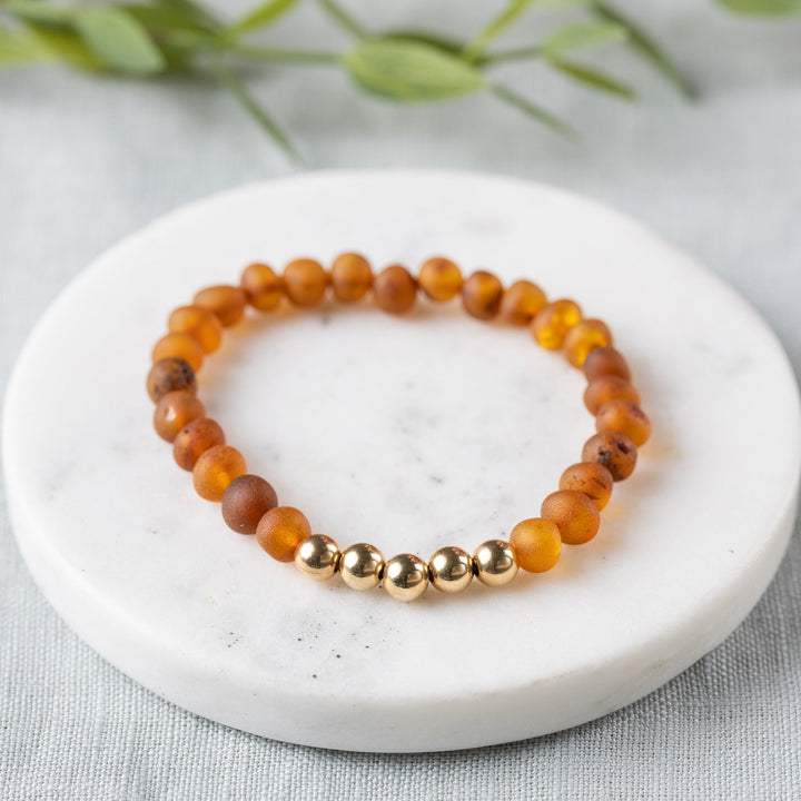 Adults | 14k Gold + Raw Cognac Amber Bracelet - R.B. Amber Jewelry