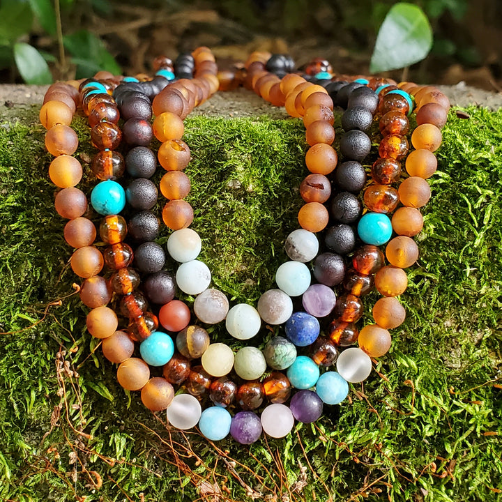 Adults | Turquoise + Cognac Amber Necklace