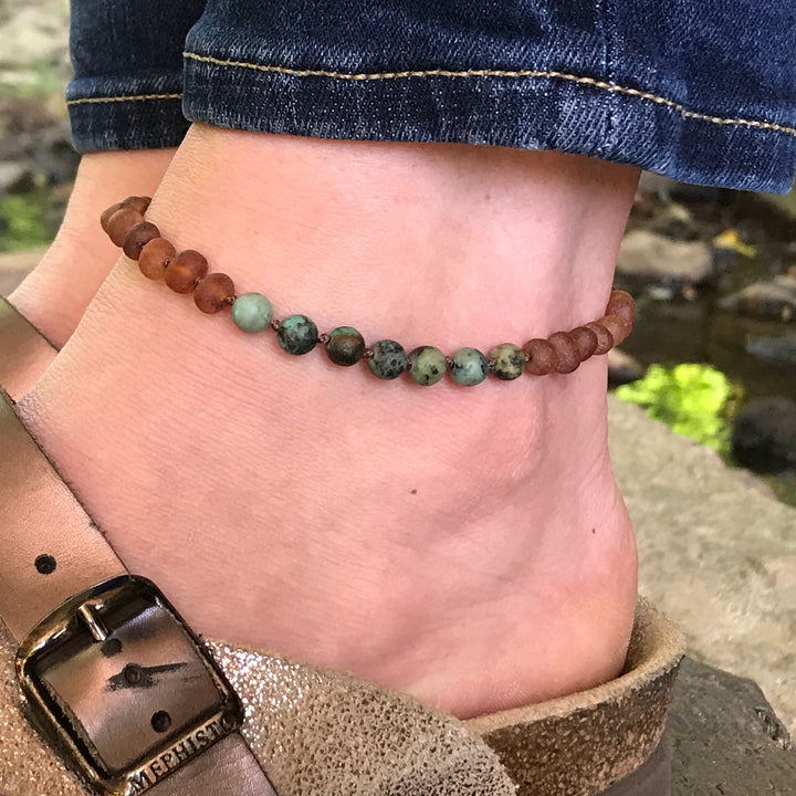 Adults | Mermaid Mix + Raw Cognac Amber Anklet