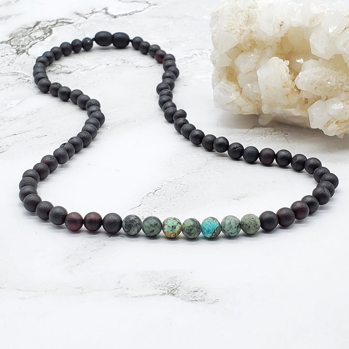 Adults | Raw African Turquoise + Raw Cherry Amber Necklace