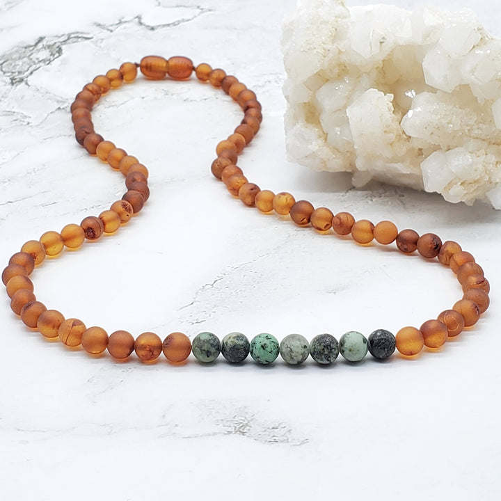 Adults | African Turquoise + Raw Cognac Amber Necklace