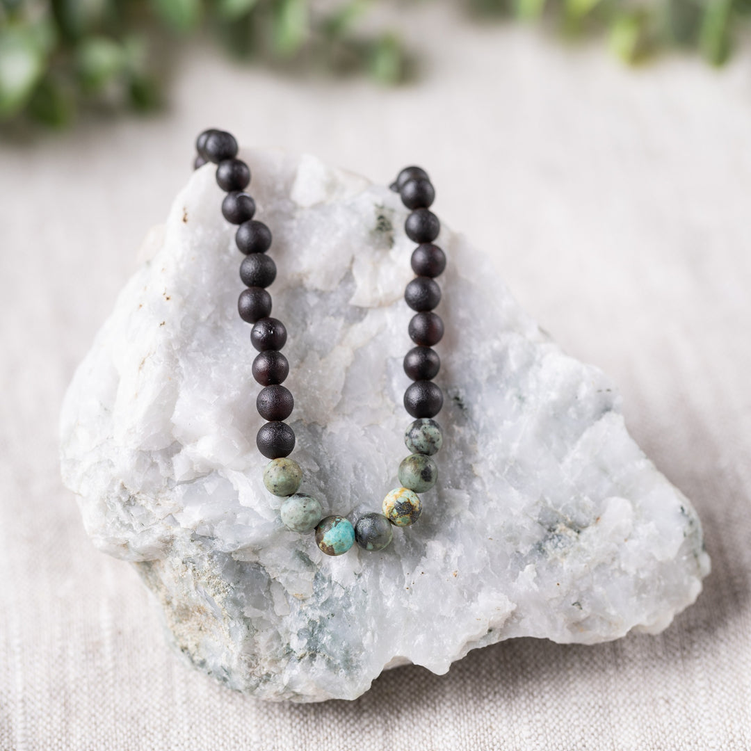 Adults | African Turquoise + Raw Cherry Amber Necklace