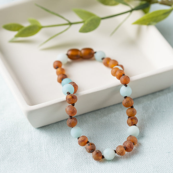 Adults | Raw Amazonite + Raw Cognac Amber Anklet