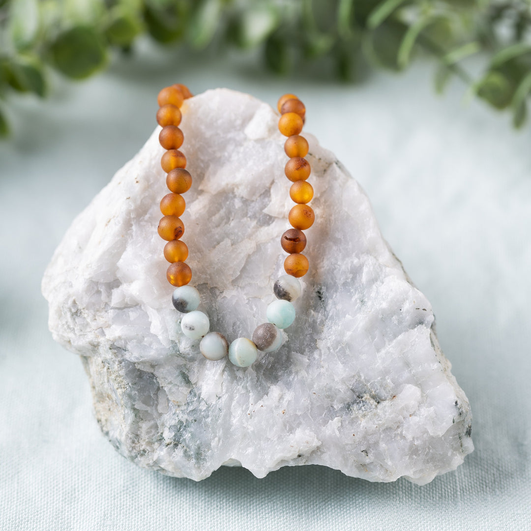 Adults | Raw Amazonite + Raw Cognac Amber Necklace
