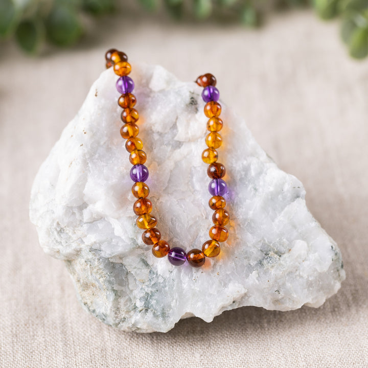 Adults | Amethyst + Cognac Amber Necklace