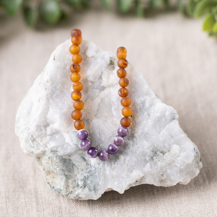Adults | Amethyst + Raw Cognac Amber Necklace