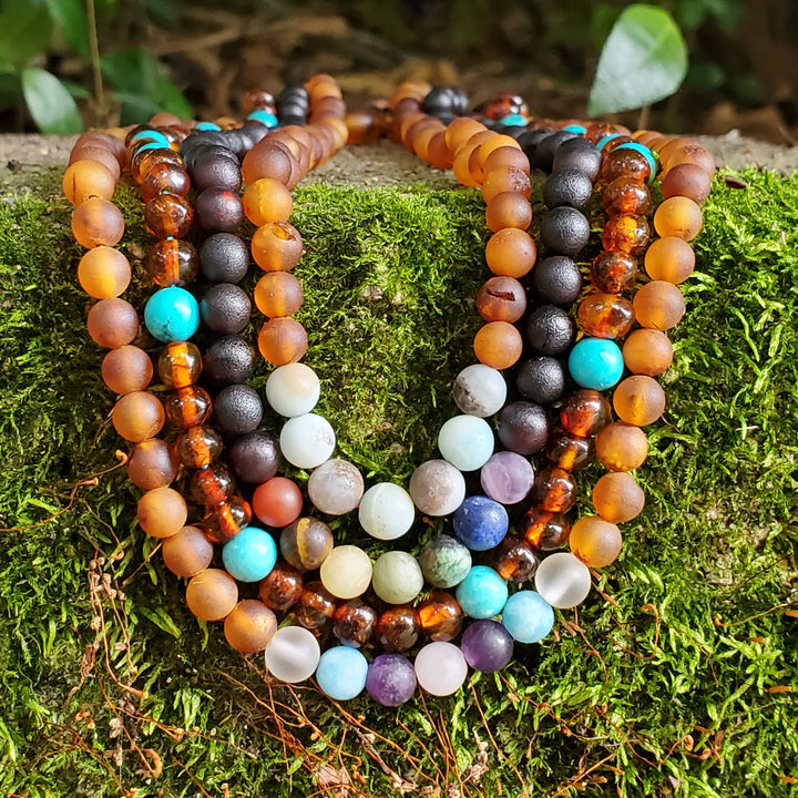 Adults | Turquoise + Cognac Amber Necklace - R.B. Amber Jewelry