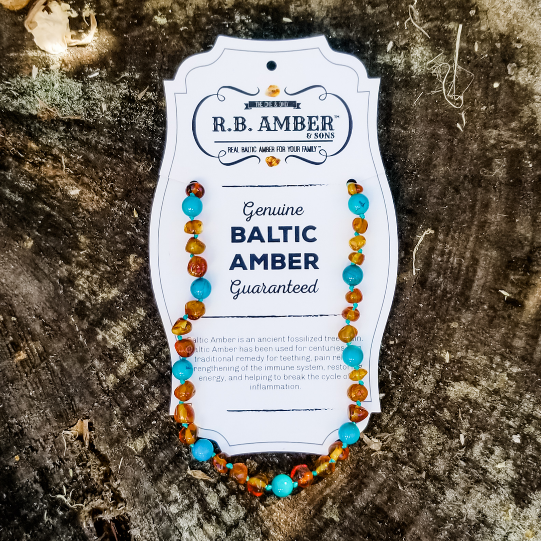 Kids | Turquoise + Cognac Amber Necklace