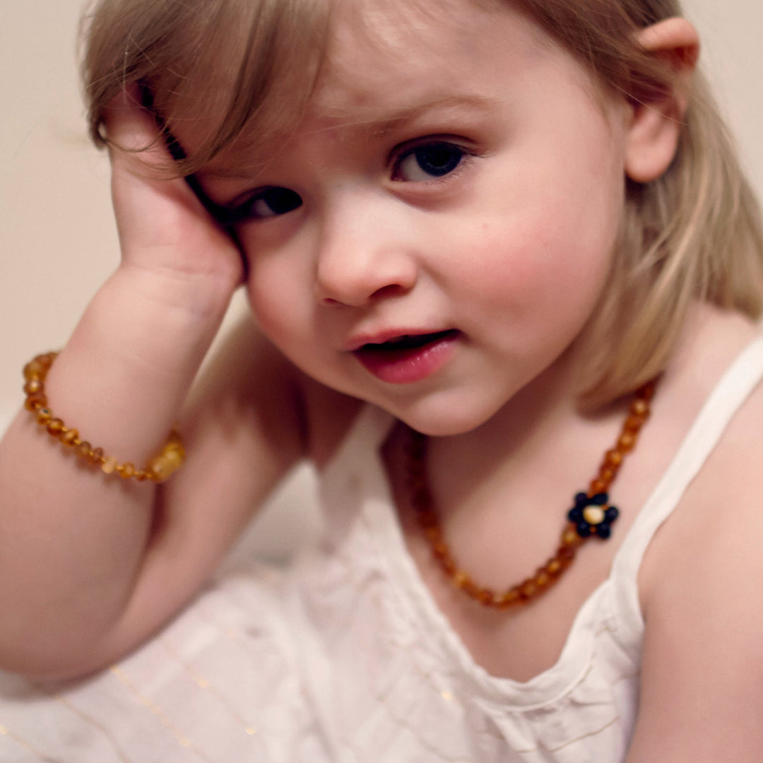 Kids | Raw Cognac Flower Baltic Amber Necklace - R.B. Amber Jewelry