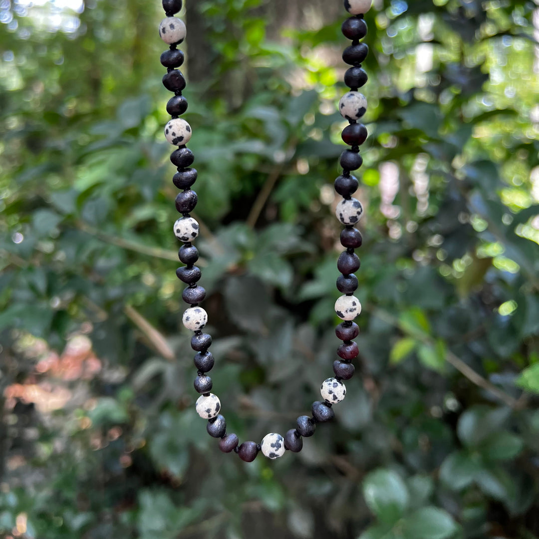 Pet | Dalmatian Jasper Raw Cherry Baltic Amber Collar  - R.B. Amber Jewelry