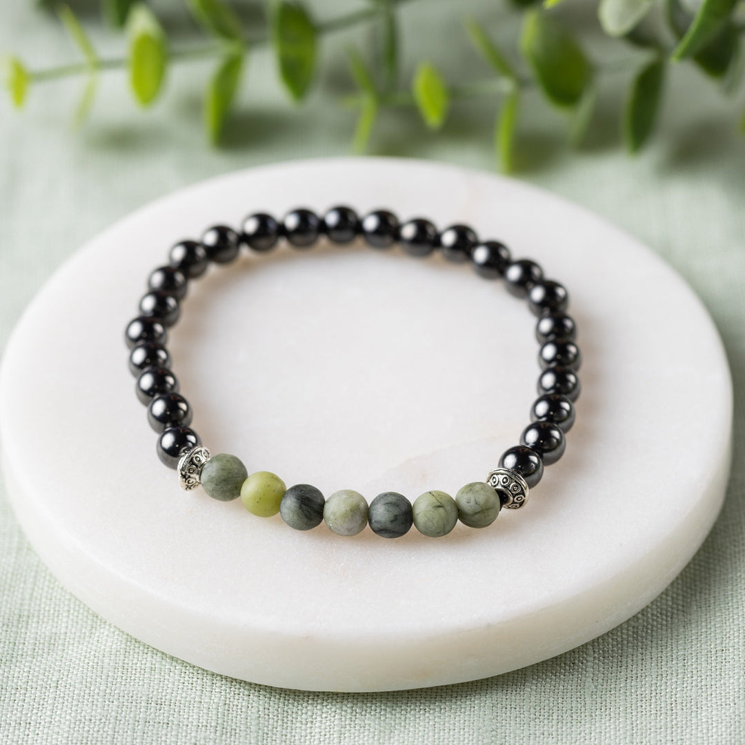 Adults | Green Jade + High Power Magnetic Hematite Bracelet - R.B. Amber Jewelry