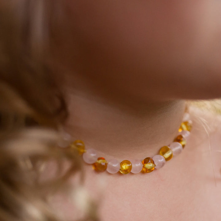 Adults | Rose Quartz + Honey Amber Necklace