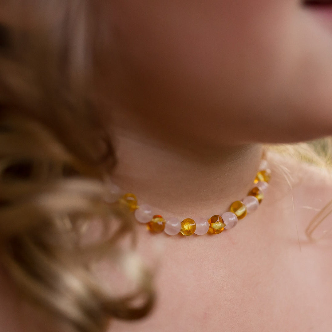 Kids | Rose Quartz + Honey Amber Necklace