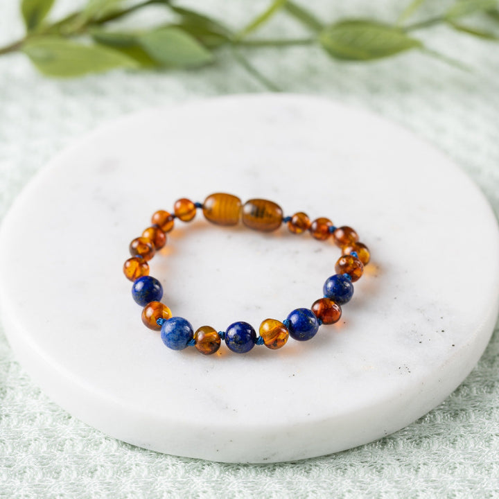 Kids | Lapis Lazuli + Cognac Amber Bracelet - R.B. Amber Jewelry