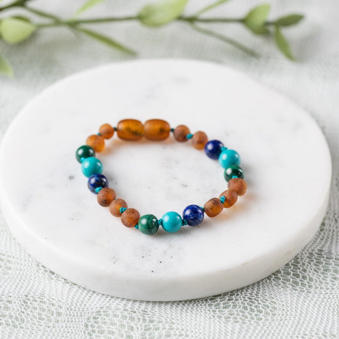 Kids | Malachite Mix + Raw Cognac Amber Bracelet - R.B. Amber Jewelry