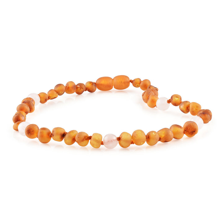 Kids | Rose Quartz + Raw Cognac Amber Necklace