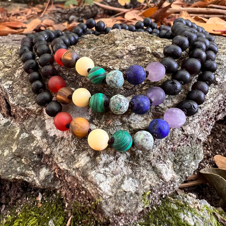 Kids | Rainbow Chakra + Raw Cherry Amber Necklace - R.B. Amber Jewelry