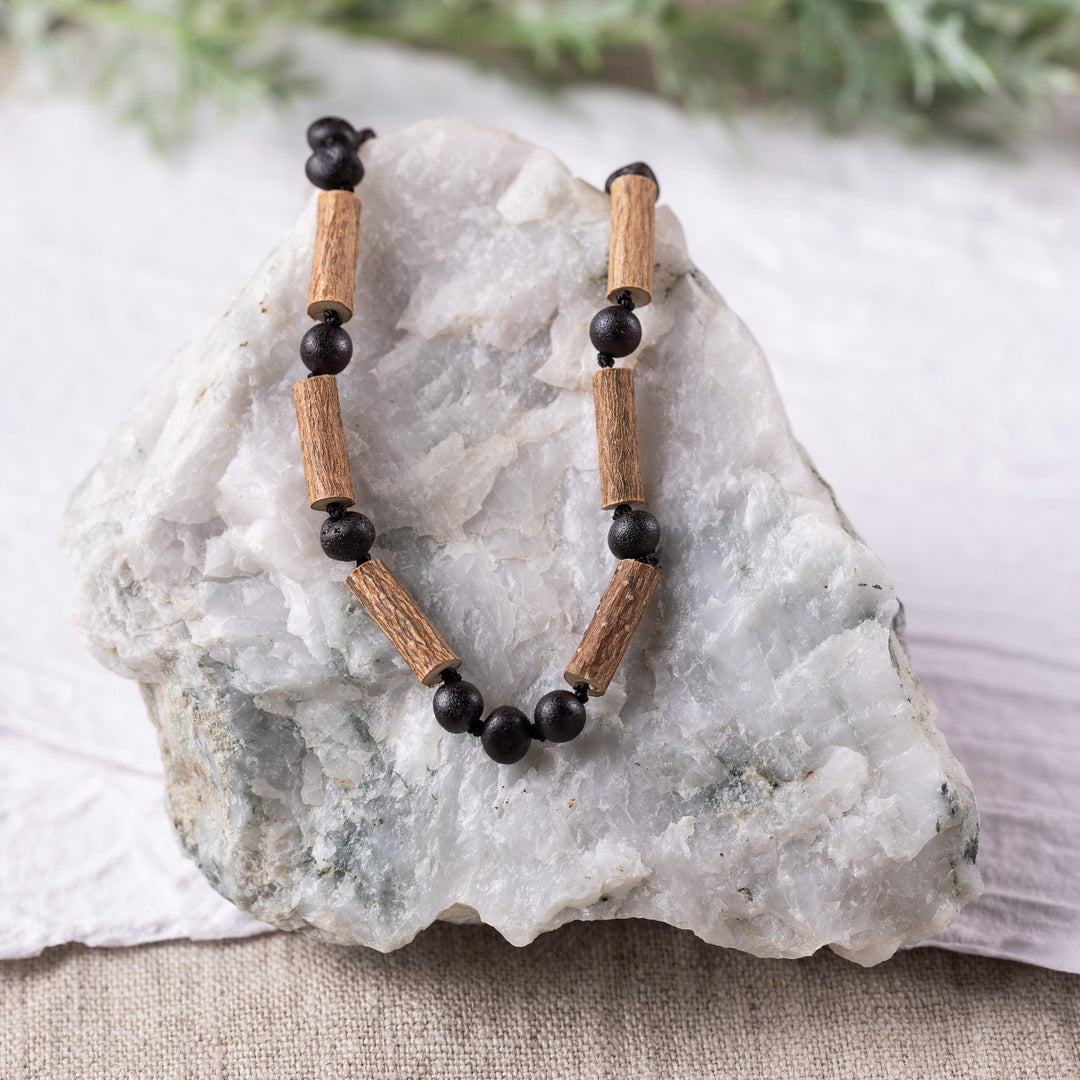 Kids | Raw Cherry Amber + Hazelwood Necklace - R.B. Amber Jewelry